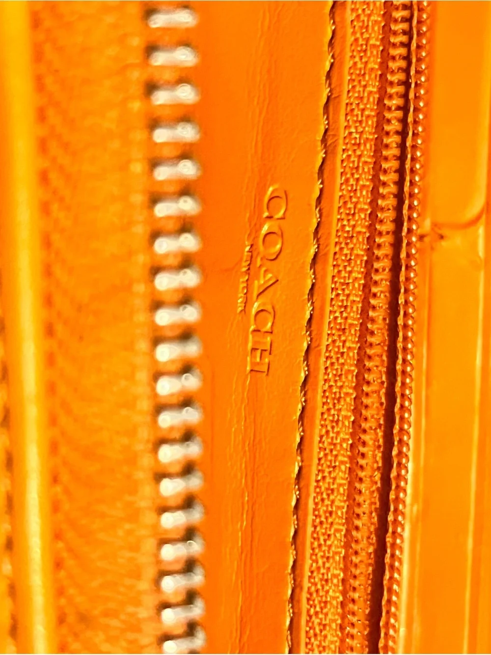 Coach Tan Signature Tote with Orange Leather Trim and Matching Wallet